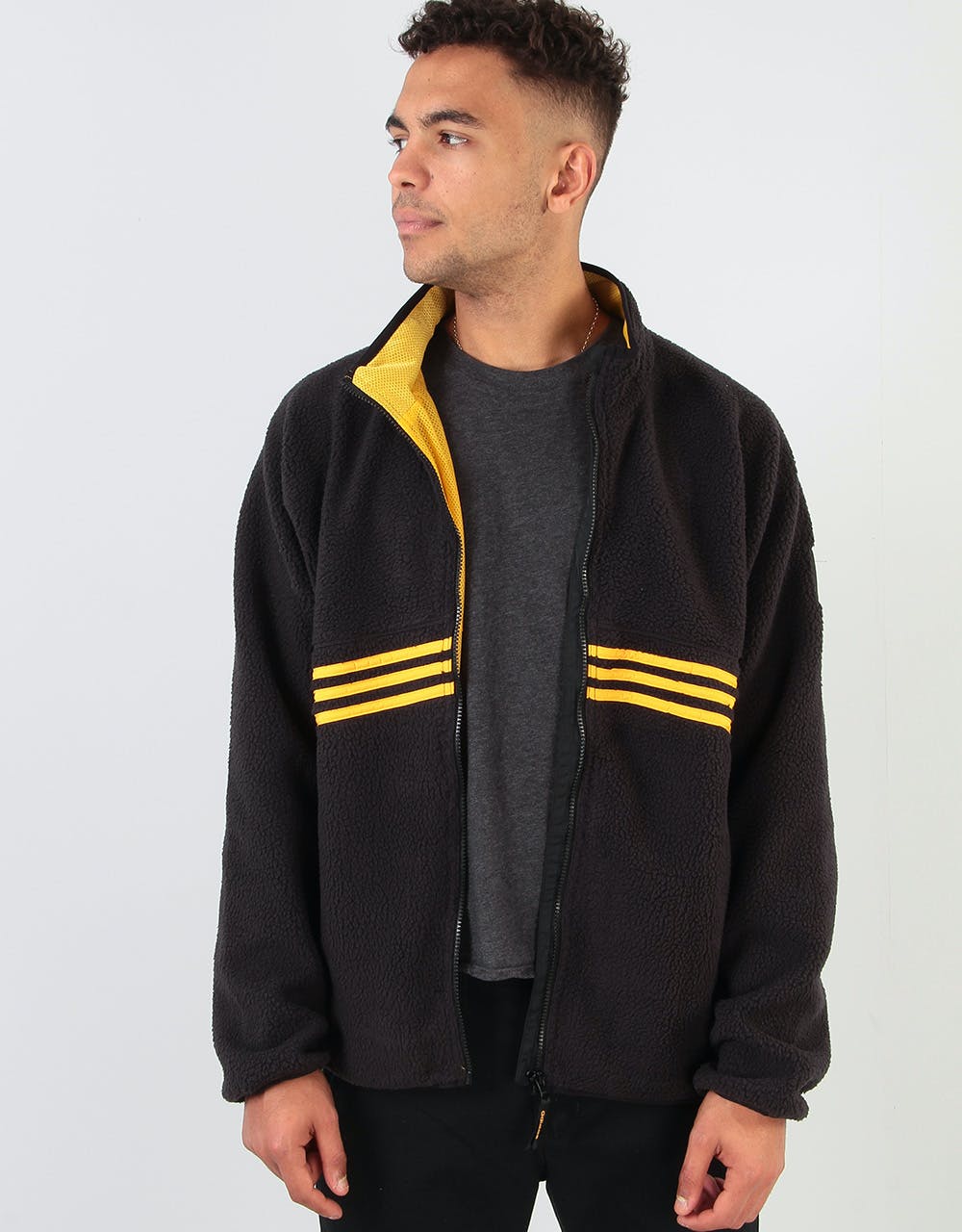 Adidas Sherpa Full Zip Fleece Jacket - Black/Active Gold