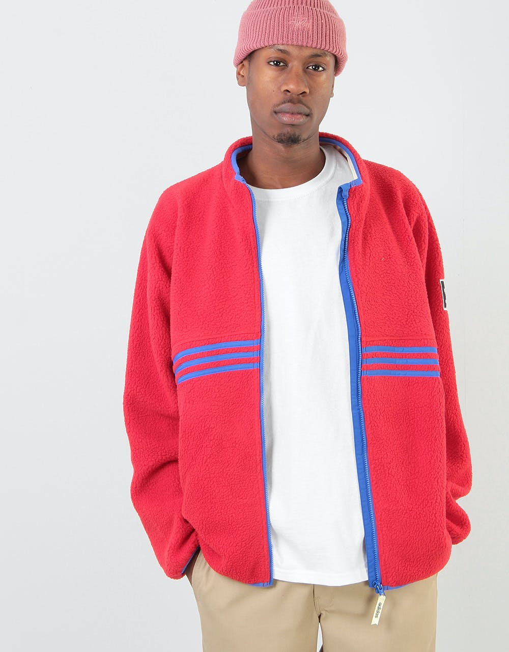 Adidas Sherpa Full Zip Fleece Jacket - Power Red/Hi-Res Blue/Yellow
