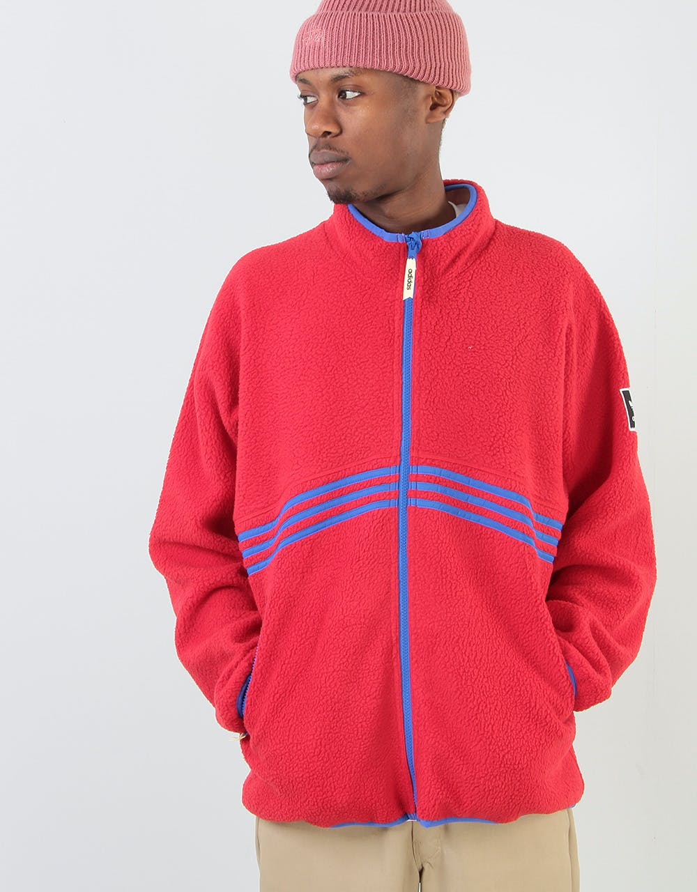 Adidas Sherpa Full Zip Fleece Jacket - Power Red/Hi-Res Blue/Yellow