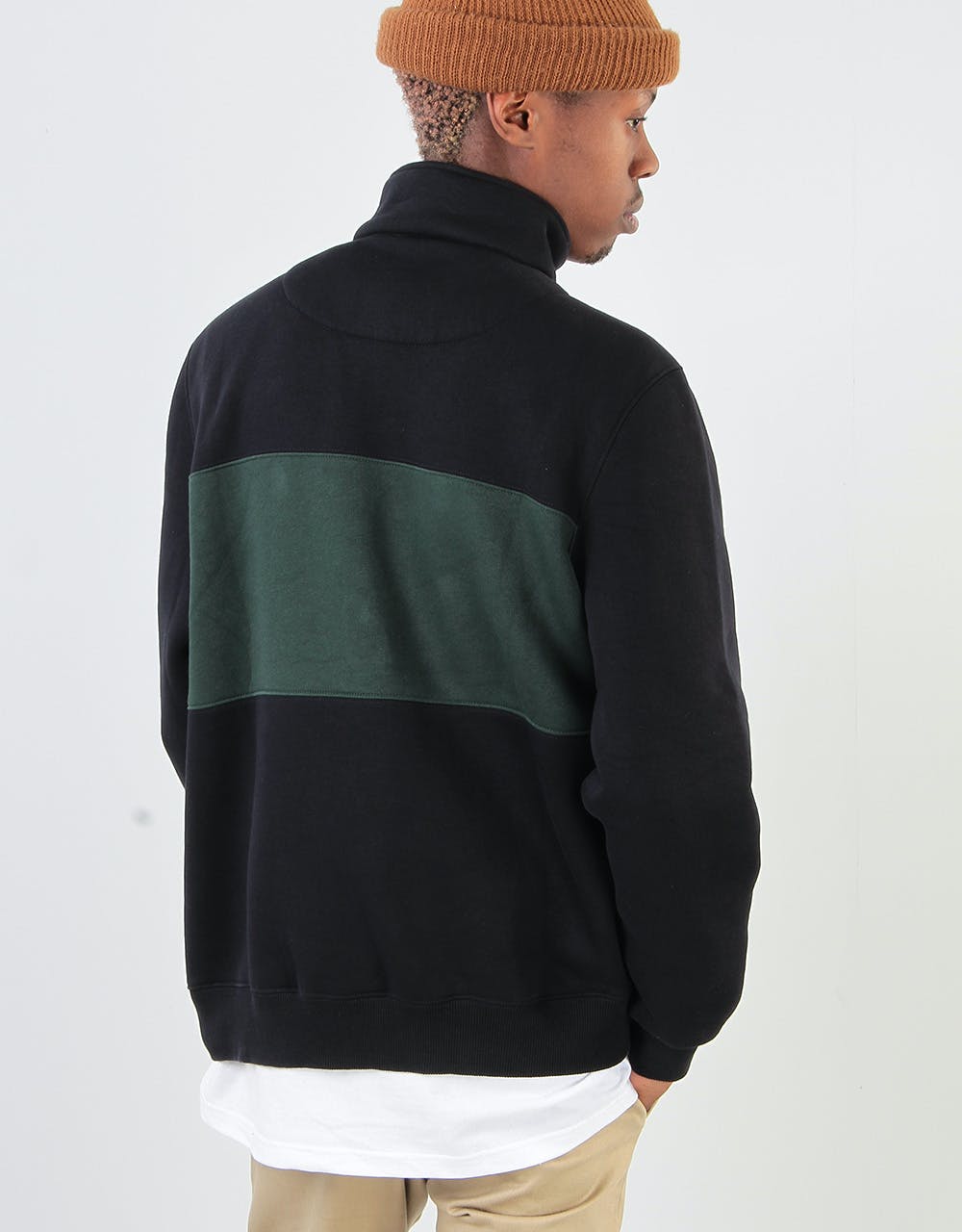 Route One Panelled 1/4 Zip Sweat - Navy/Forest/Navy