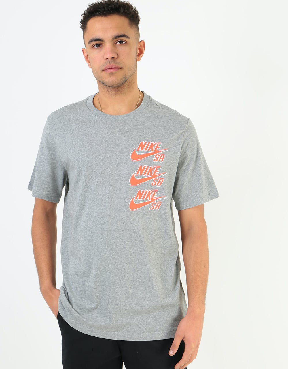 Nike SB Triple Stack T-Shirt - Dk Grey Heather/Bright Crimson