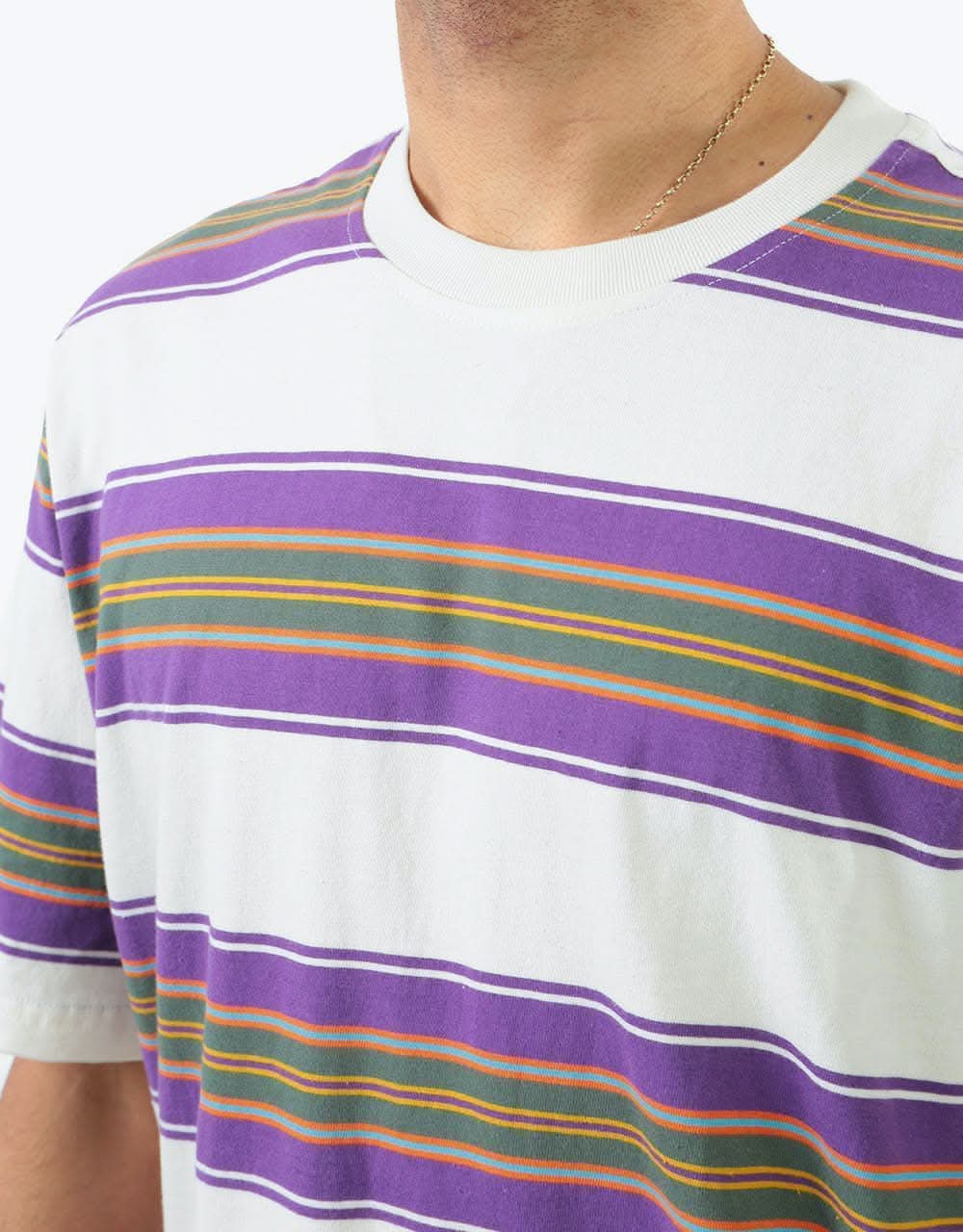 Stüssy Multi Stripe Crew T-Shirt - Natural