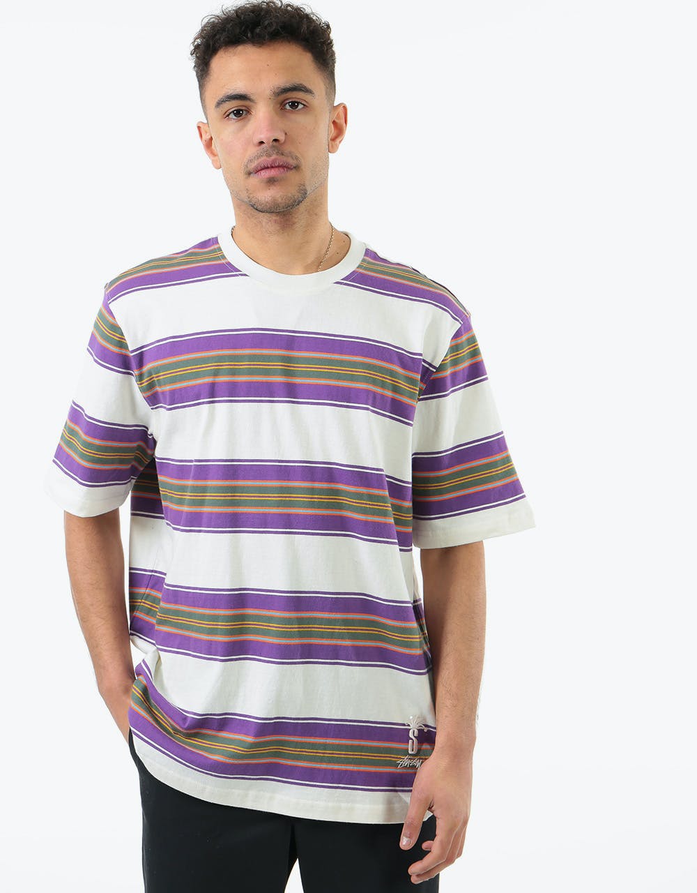 Stüssy Multi Stripe Crew T-Shirt - Natural