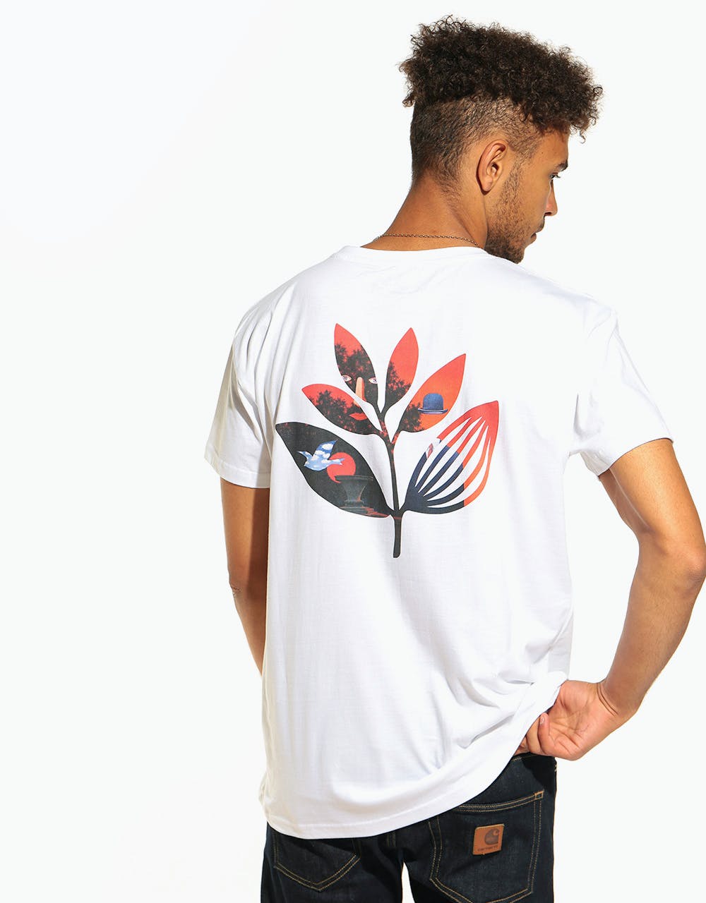 Magenta Surreal Plant T-Shirt - White