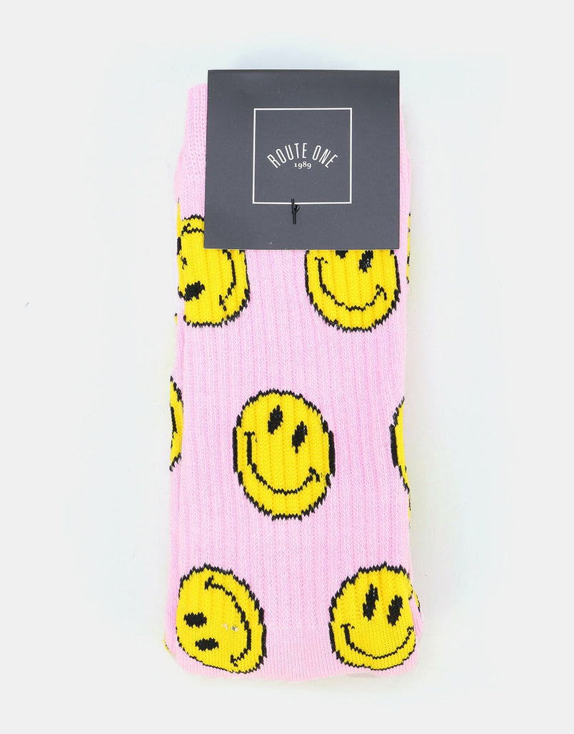 Route One Smile Socks - Light Pink