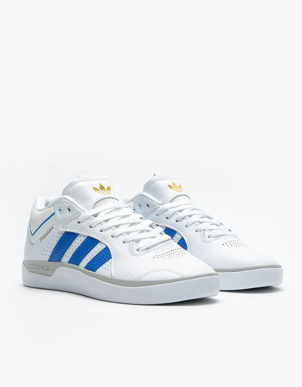 Adidas Tyshawn Skate Shoes - White/Blue/Gold Metallic