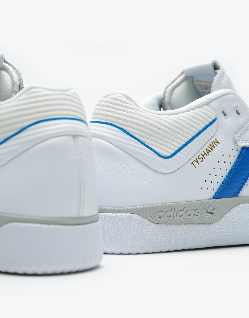 Adidas Tyshawn Skate Shoes - White/Blue/Gold Metallic