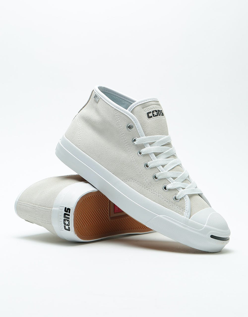 Converse Jack Purcell Pro Mid Suede Skate Shoes - White/White/White