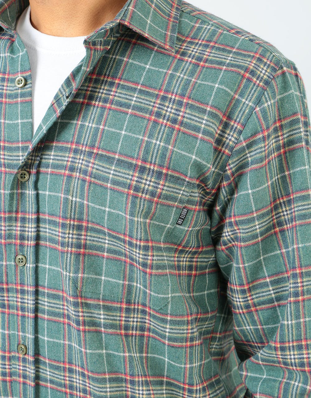 Route One Plaid Flannel Shirt - Forest Green/Navy/Red