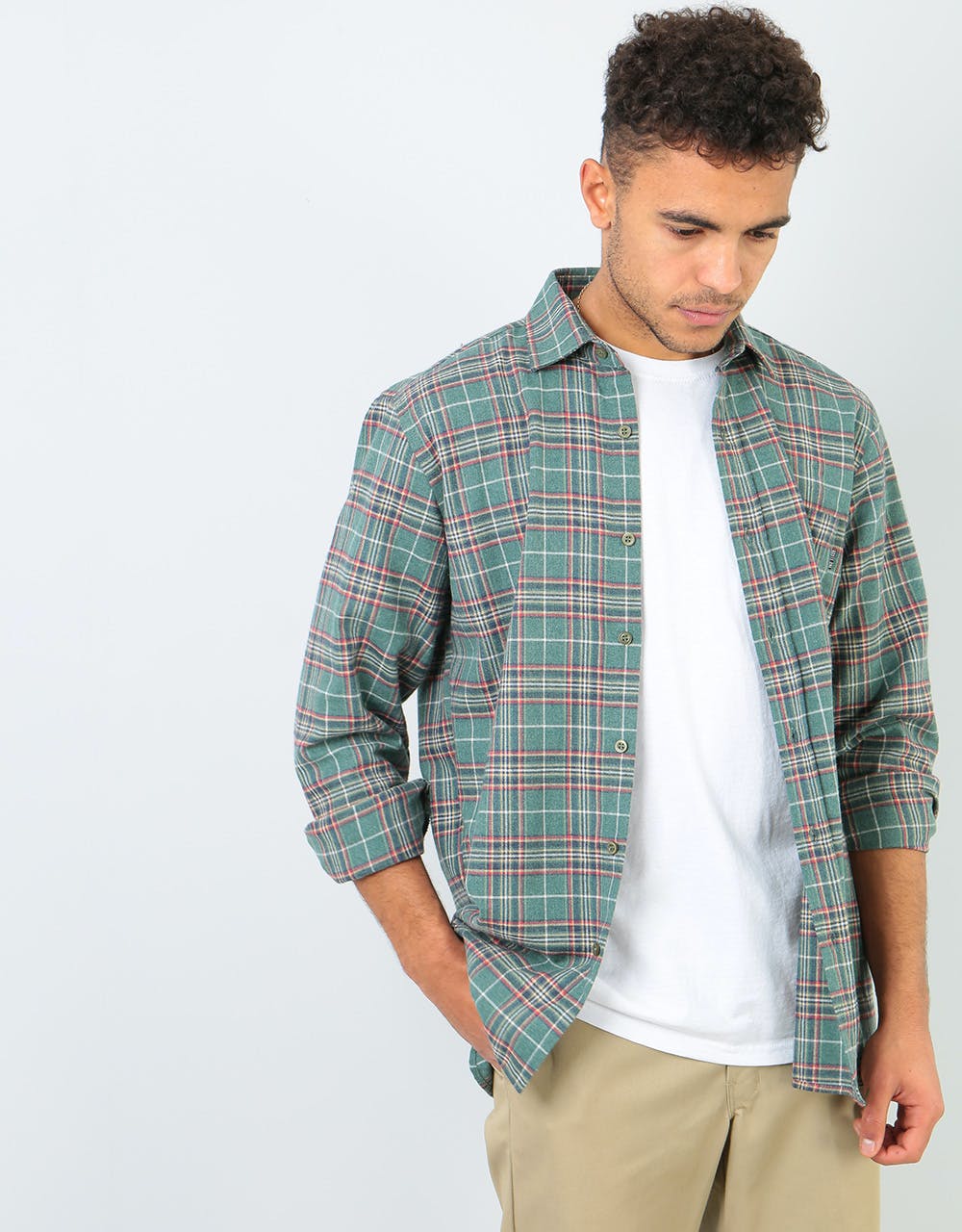 Route One Plaid Flannel Shirt - Forest Green/Navy/Red