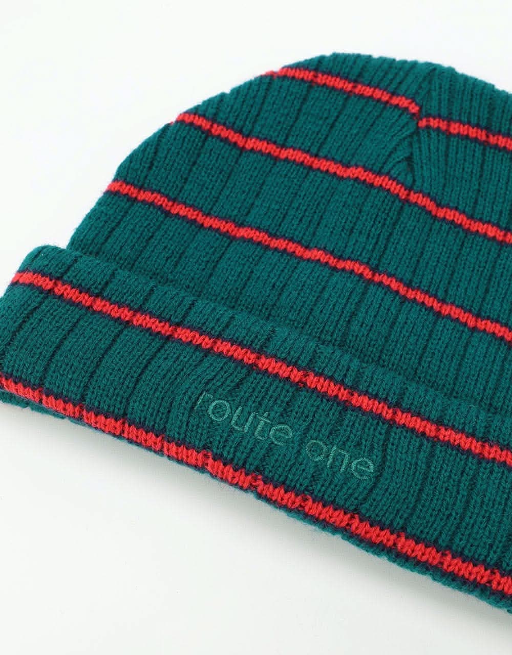 Route One Single Stripe Fisherman Beanie - Green/Red