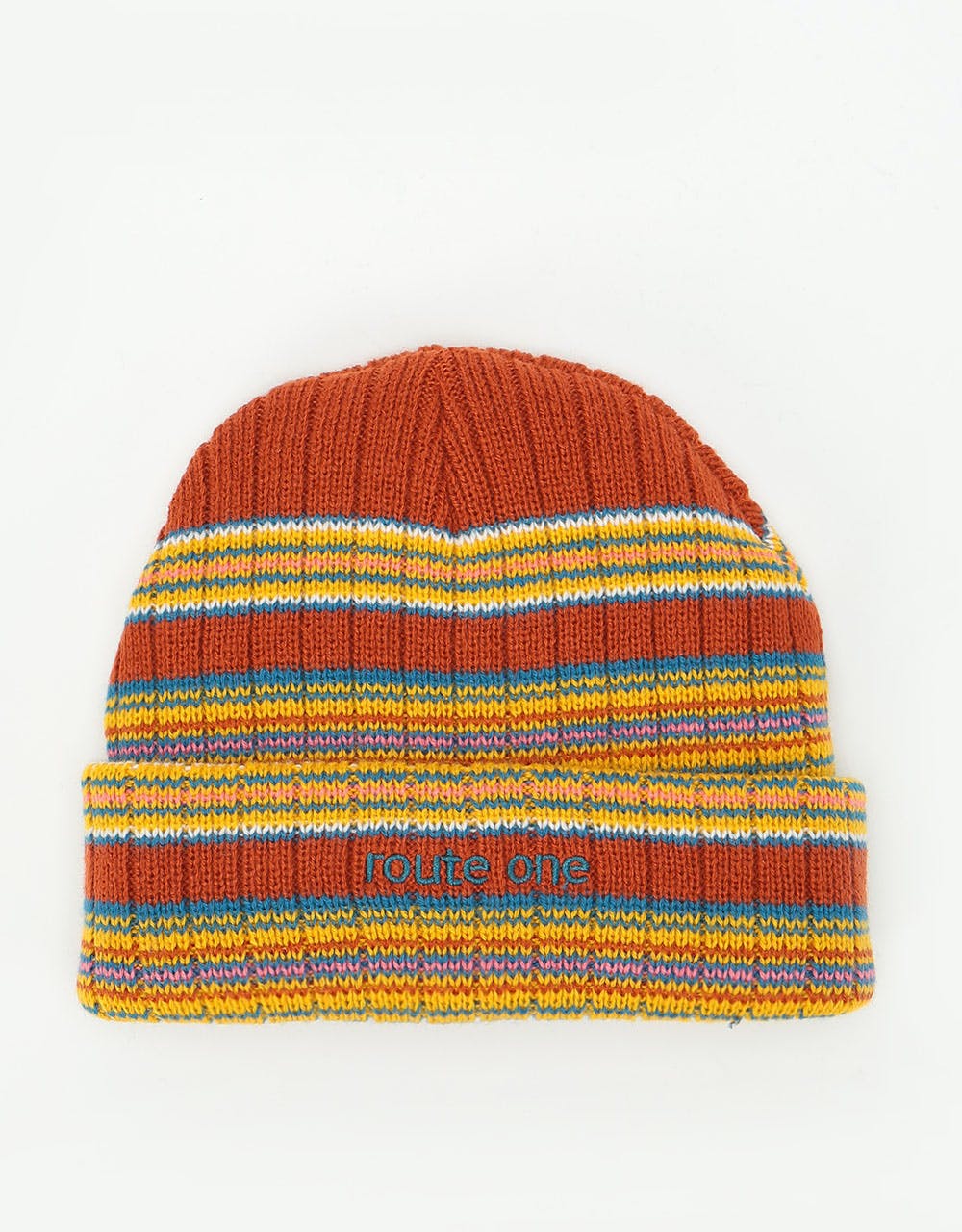 Route One Striped Fisherman Beanie - Brown/Multi