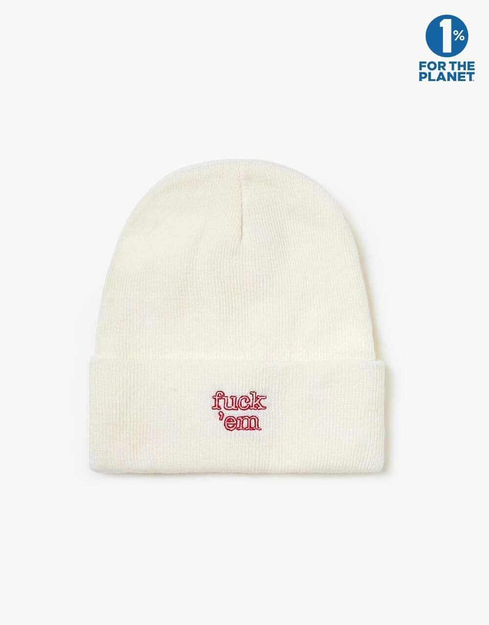 Route One Fuck 'Em Cuffed Beanie - White/Red