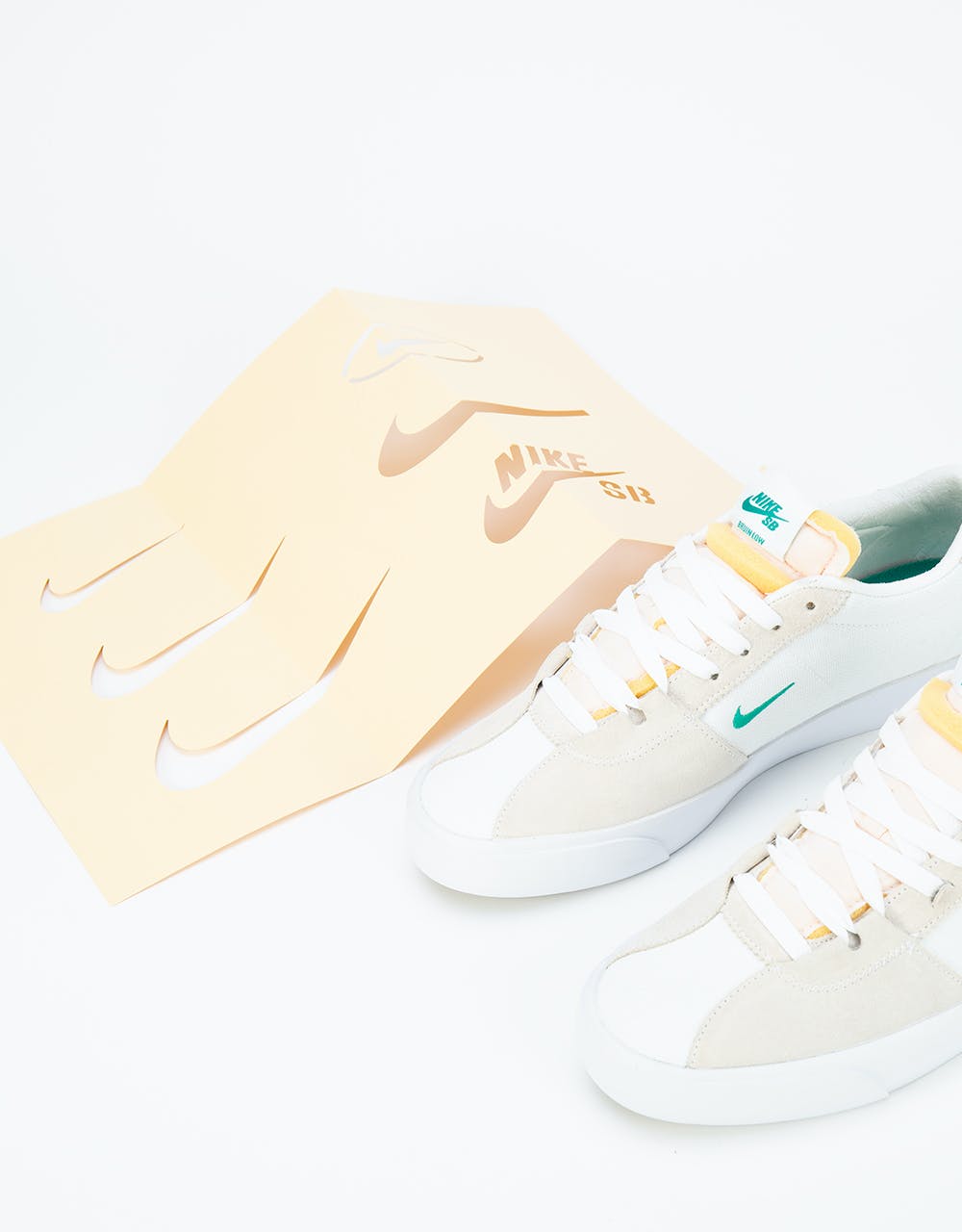 Nike SB Air Zoom Bruin Edge Skate Shoes - White/Neptune Green-Vivid Orange