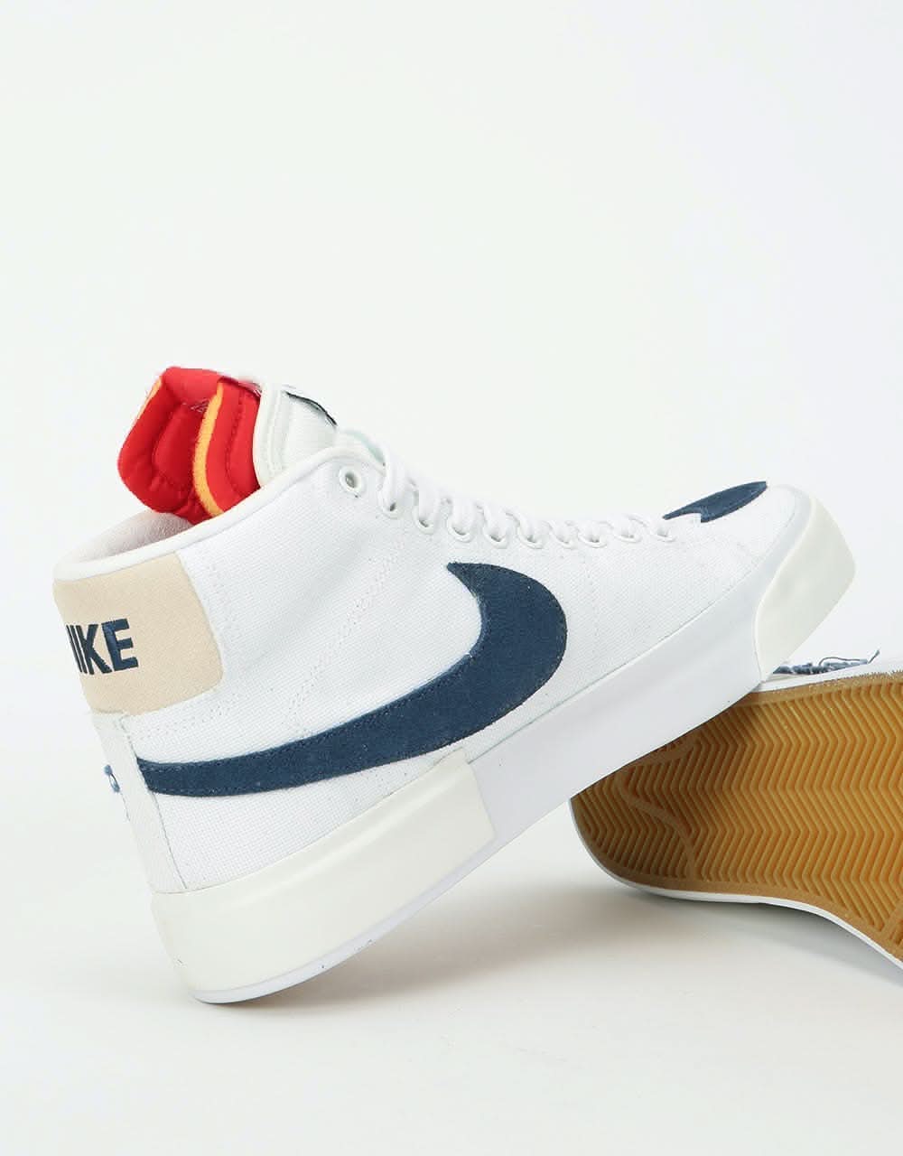 Nike SB Zoom Blazer Mid Edge Skate Shoes - White/Midnight Navy-University Red
