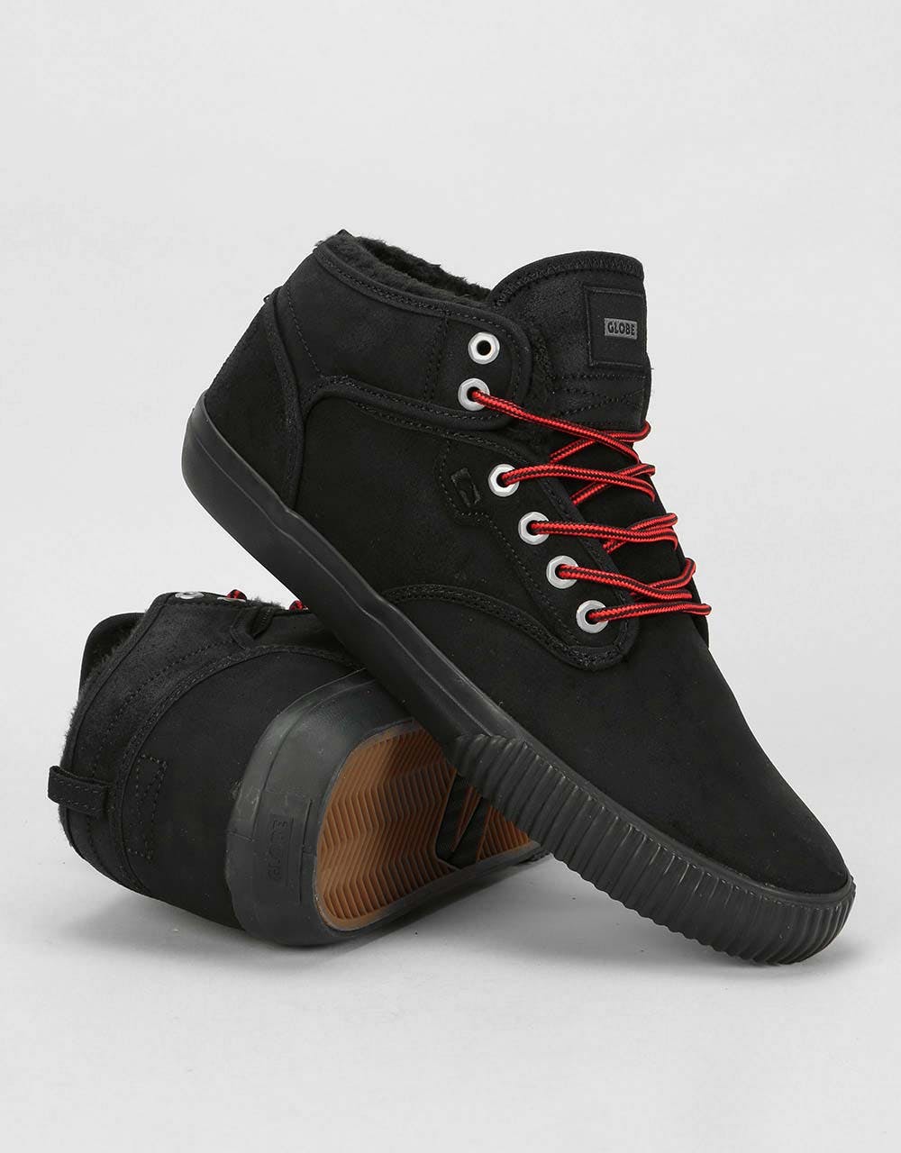 Globe Motley Mid Skate Shoes - Black/Red/Fur