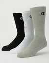 Champion Legacy Crew Socks 3-Pack - White/Black/Light Grey