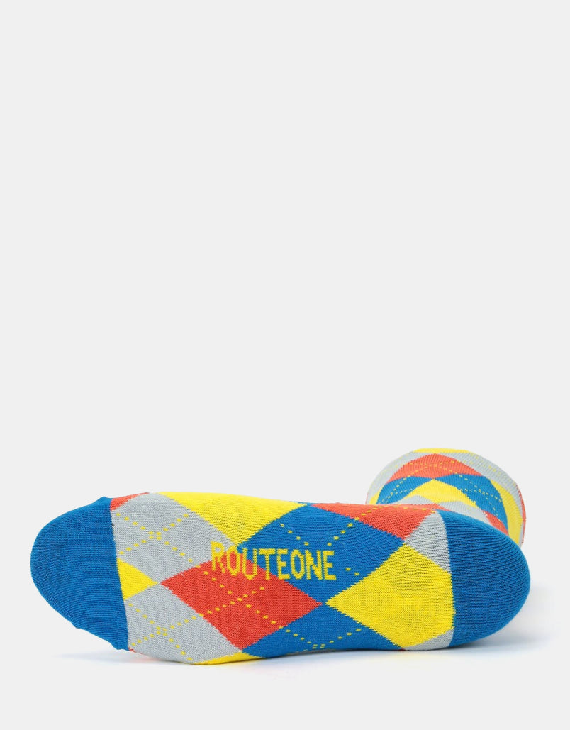 Route One Argyle Socks - Blue/Red/Yellow