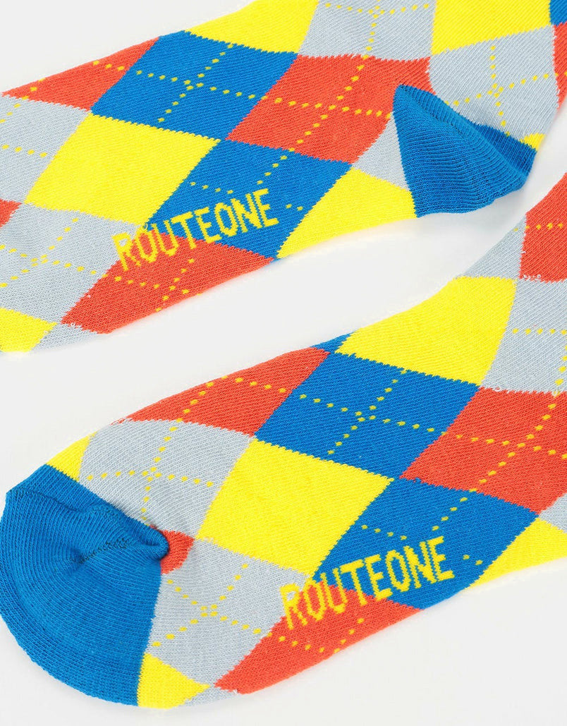 Route One Argyle Socks - Blue/Red/Yellow