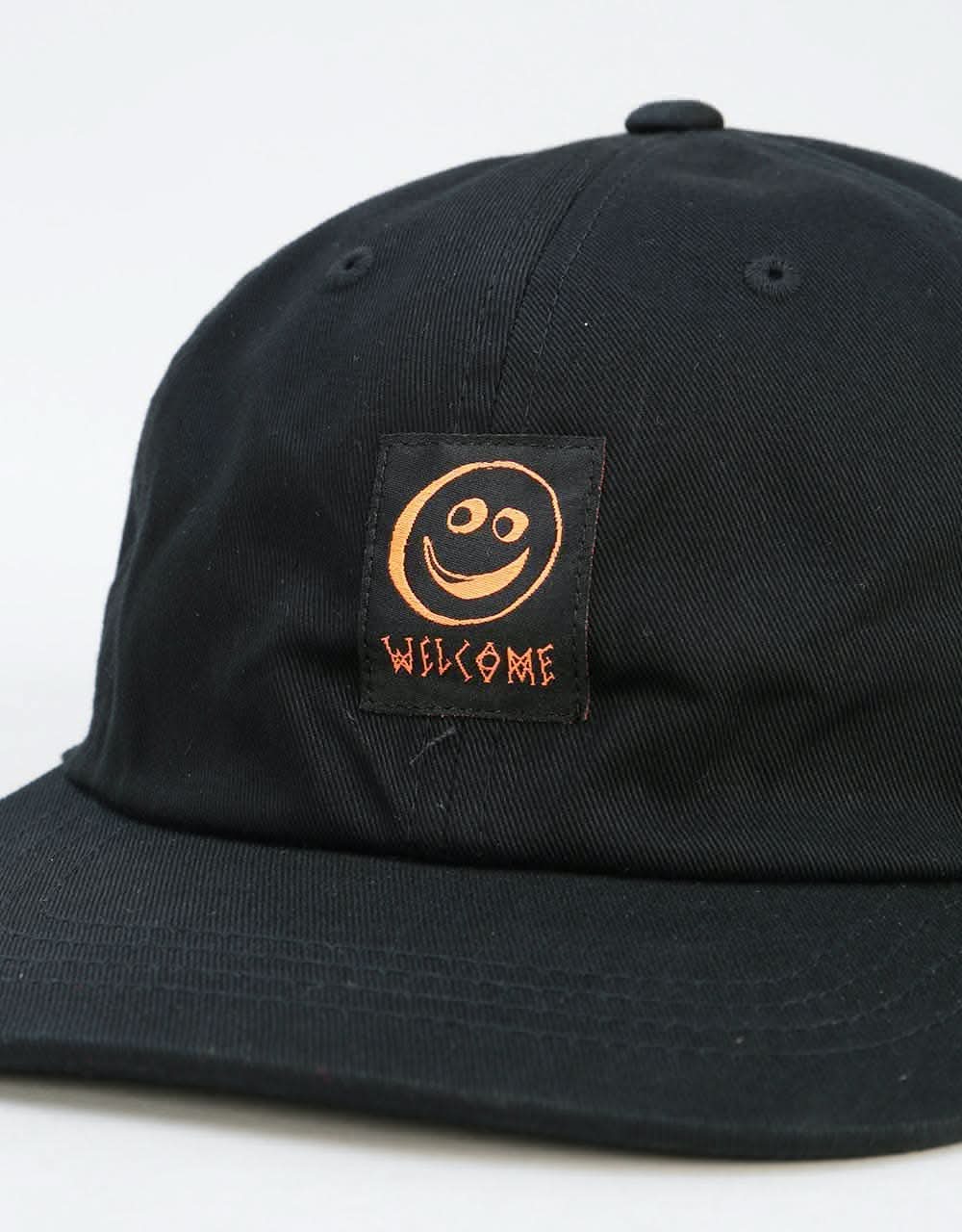 Welcome Smiley Unstructured Snapback Cap - Black