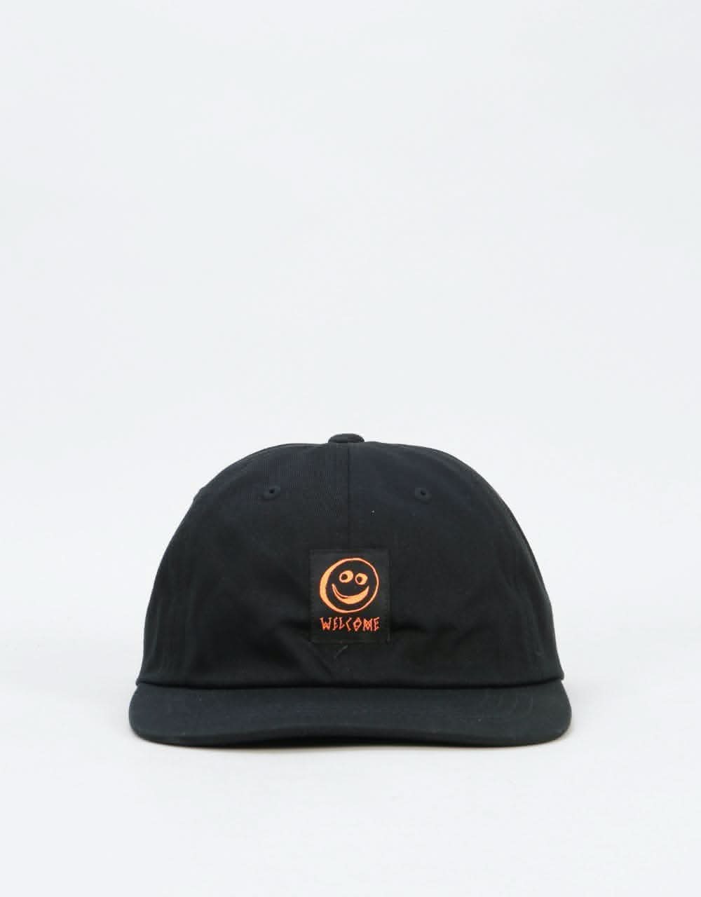 Welcome Smiley Unstructured Snapback Cap - Black