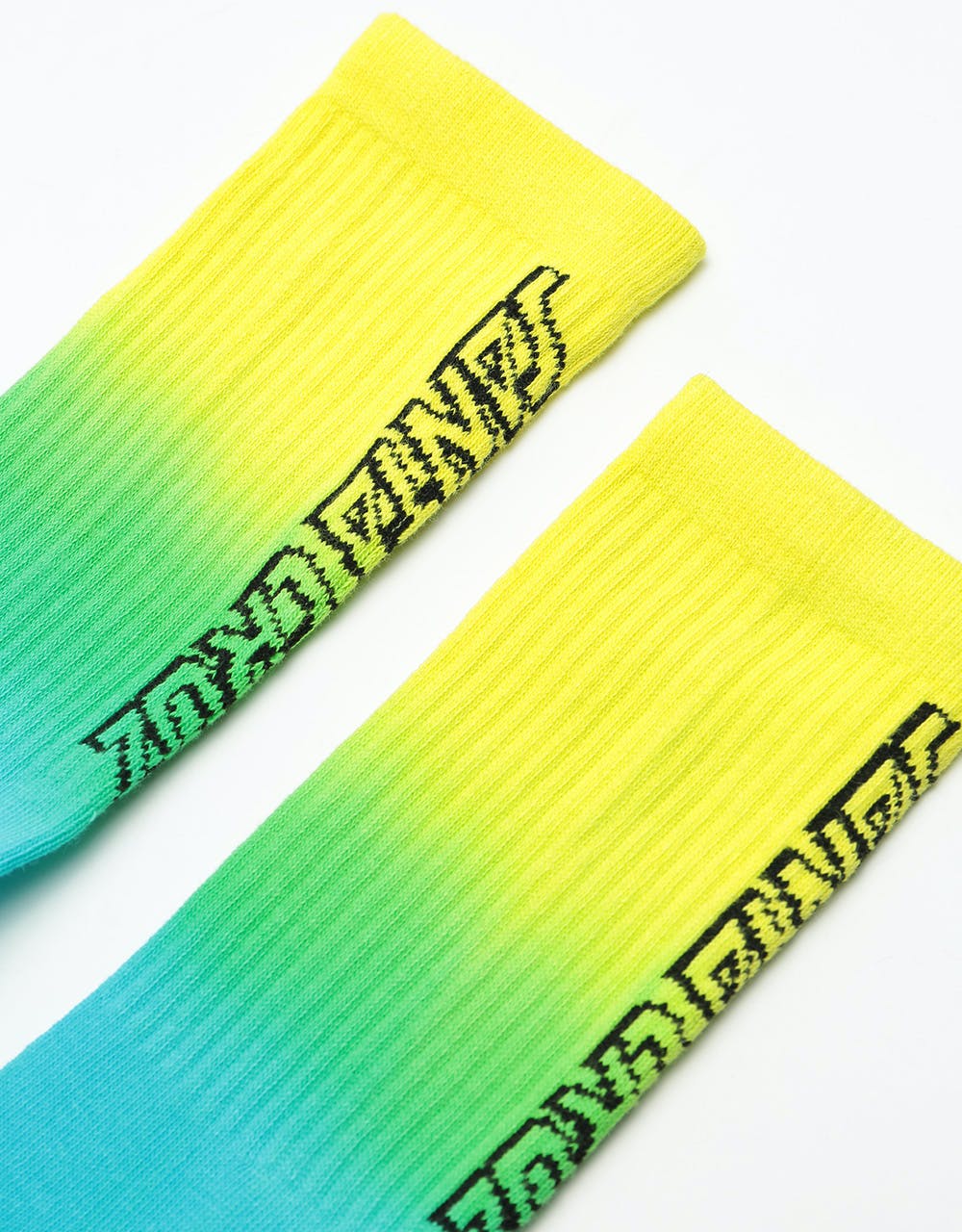 Santa Cruz Strip Fade Crew Socks - Yellow/Cyan/Black