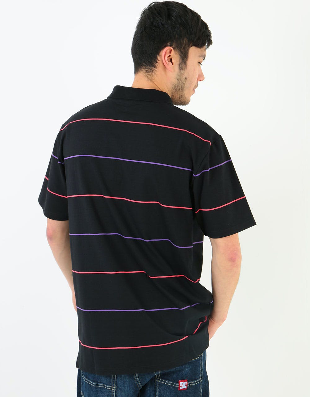 Enjoi No Comply S/S Polo Shirt - Black/Coral Stripe