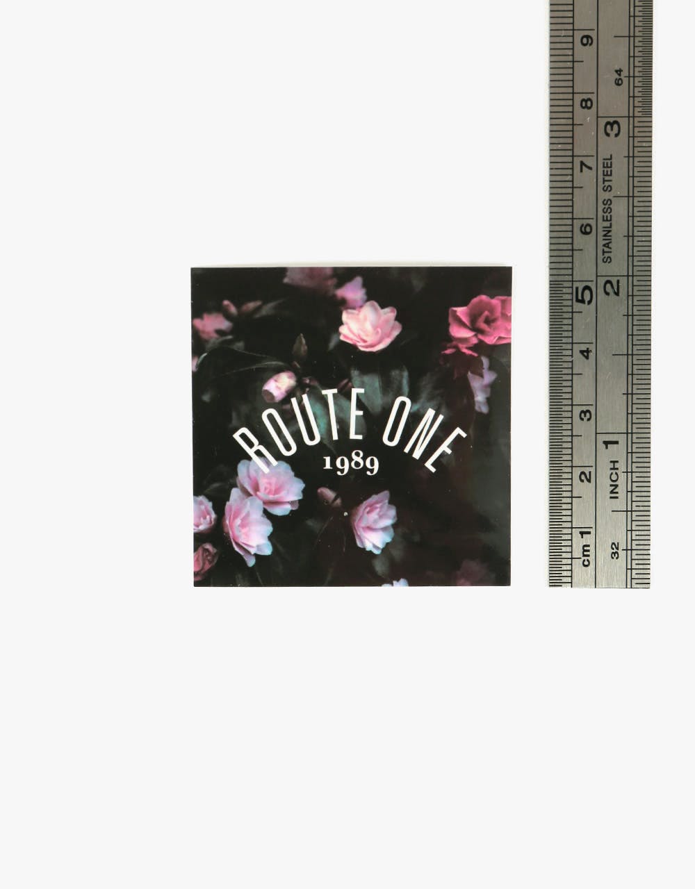 Route One Square Arch Logo Small Sticker - Floral