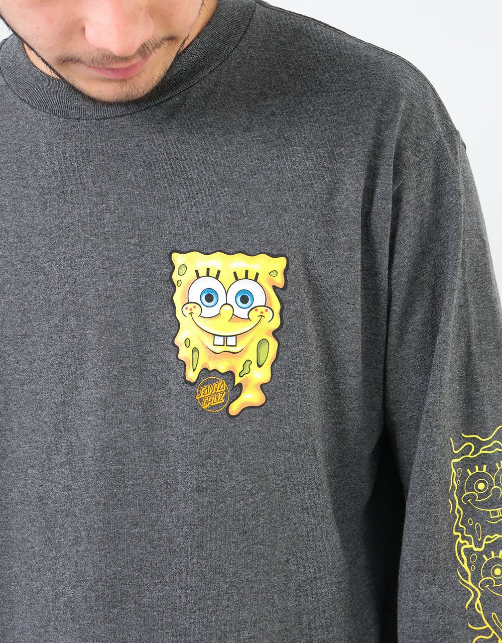 Santa Cruz x SpongeBob Melt L/S T-Shirt - Charcoal Heather