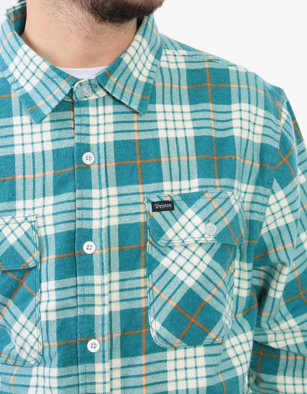 Brixton Bowery LW L/S Shirt - Aqua/White