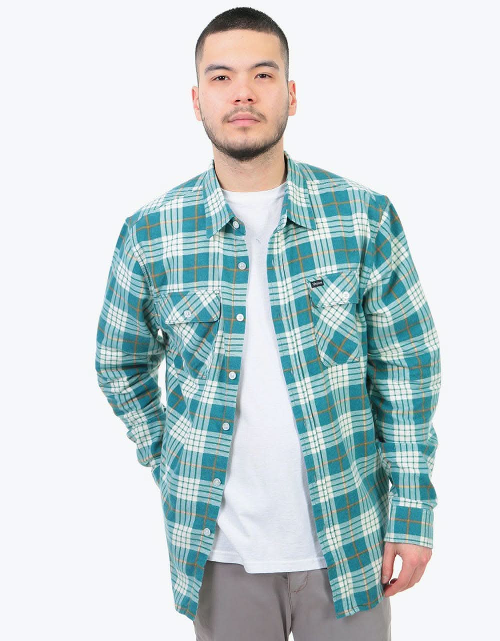 Brixton Bowery LW L/S Shirt - Aqua/White