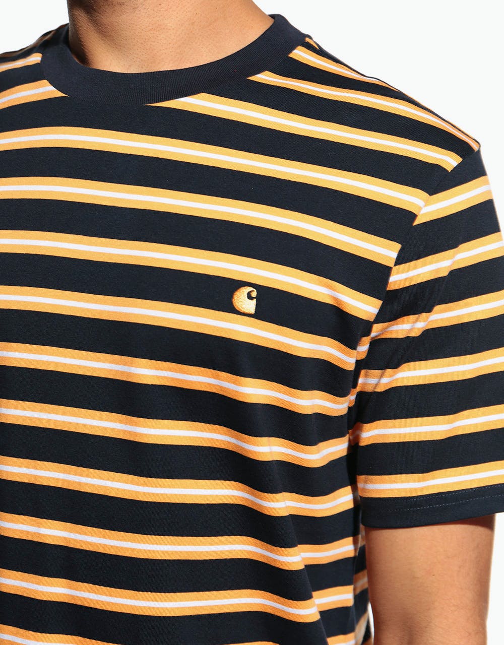 Carhartt WIP S/S Oakland T-Shirt - (Oakland Stripe) Dark Navy/Pop Orange