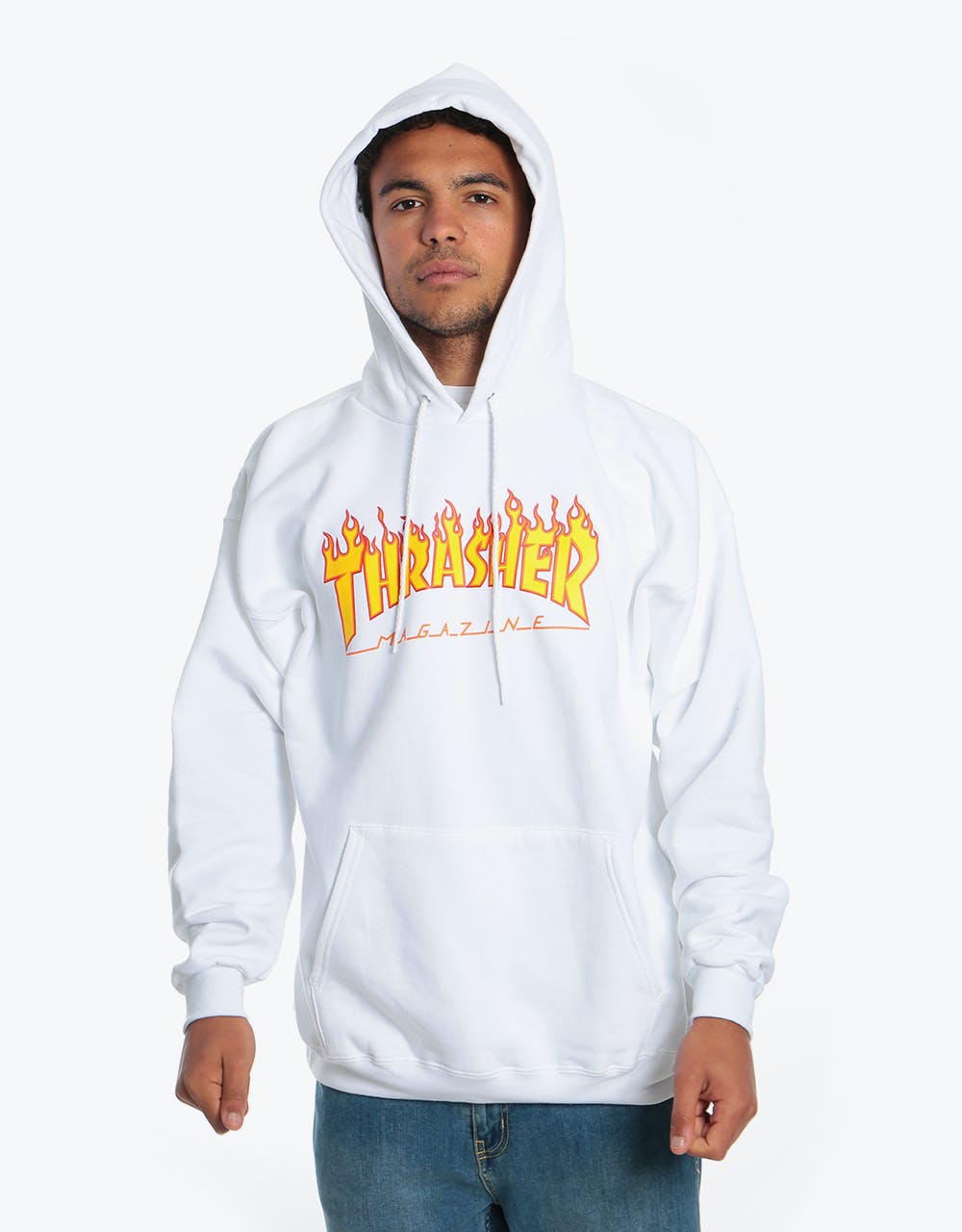 Thrasher Flame Logo Pullover Hoodie - White