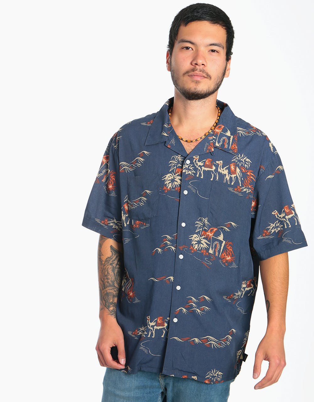 Brixton Cruze S/S Woven Shirt - Washed Navy/Ginger