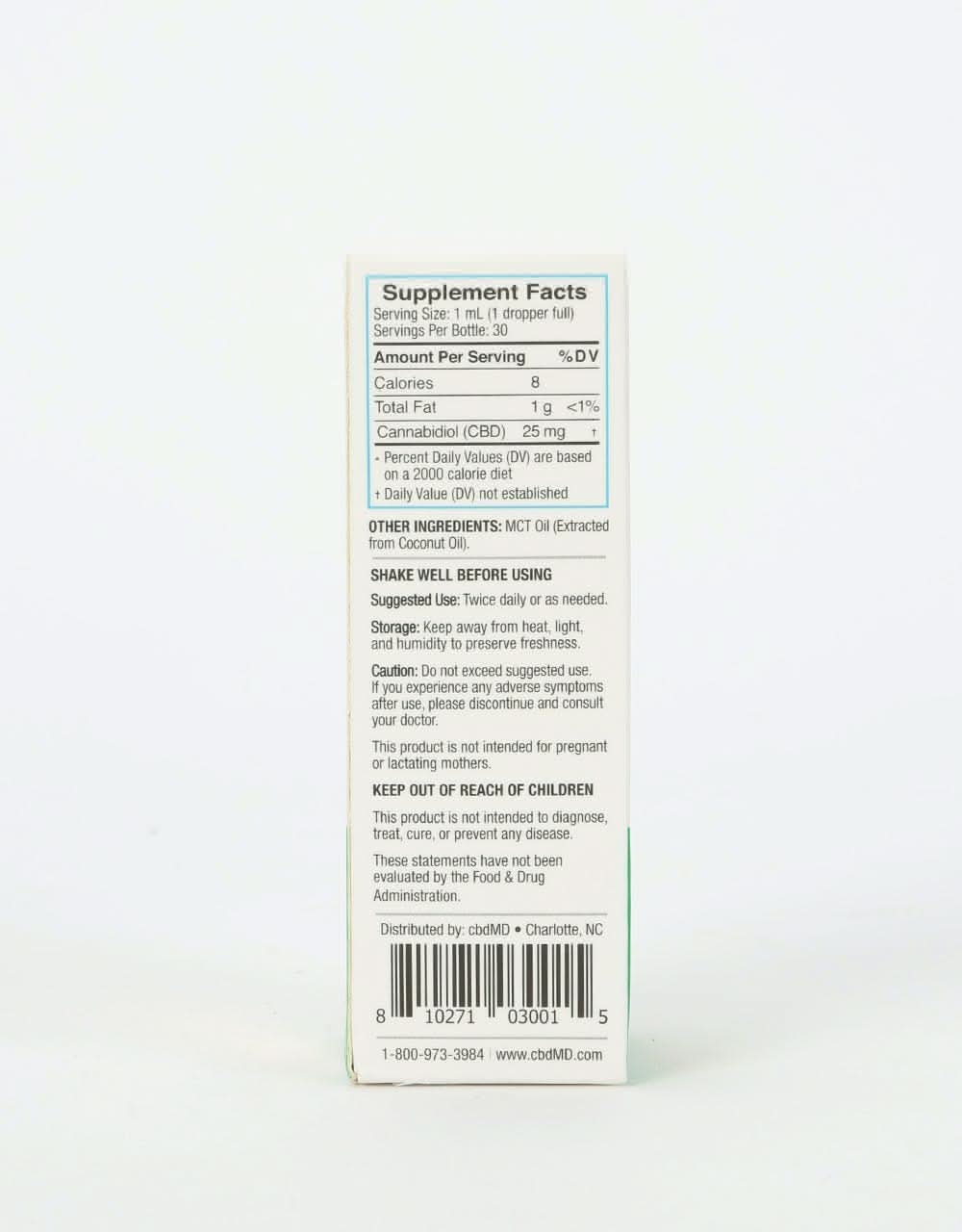 cbdMD Premium Natural CBD Oil (30ml/750mg)