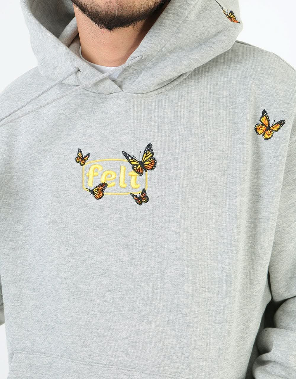 Felt Butterfly Embroidered Pullover Hoodie - Heather Grey