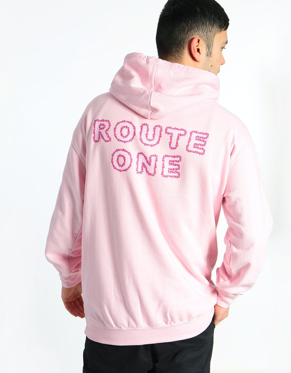 Route One Flowers Pullover Hoodie - Baby Pink