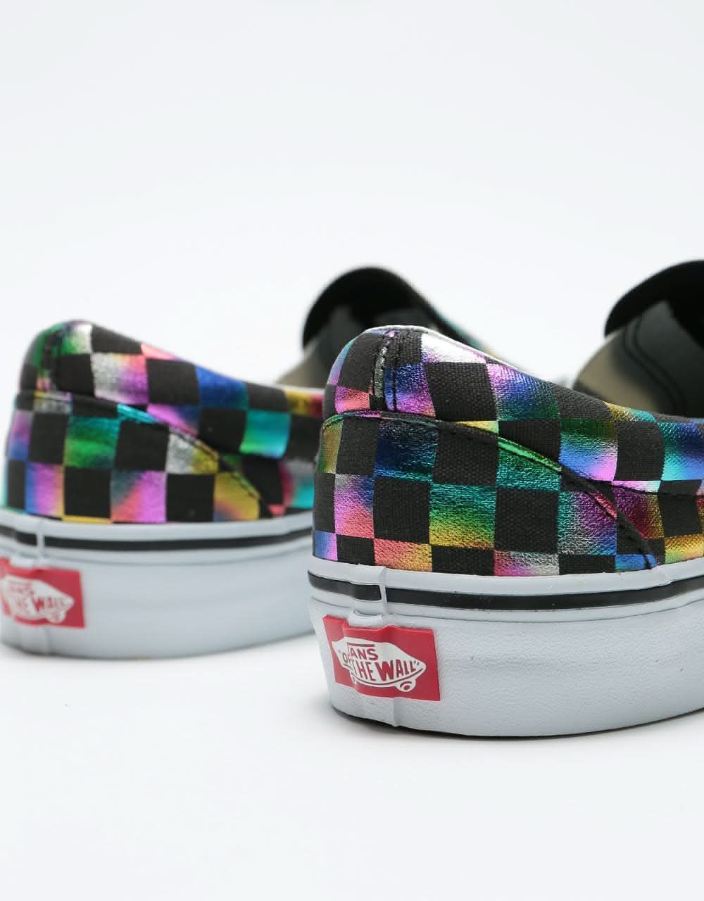 Vans Classic Slip-On Skate Shoes - (Iridescent Check) Black/True White