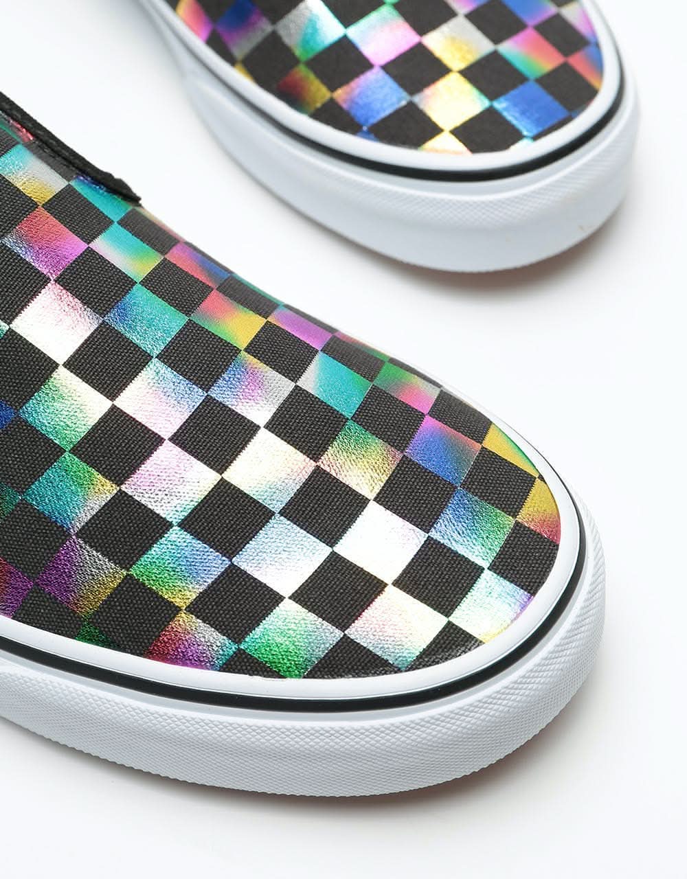 Vans Classic Slip-On Skate Shoes - (Iridescent Check) Black/True White