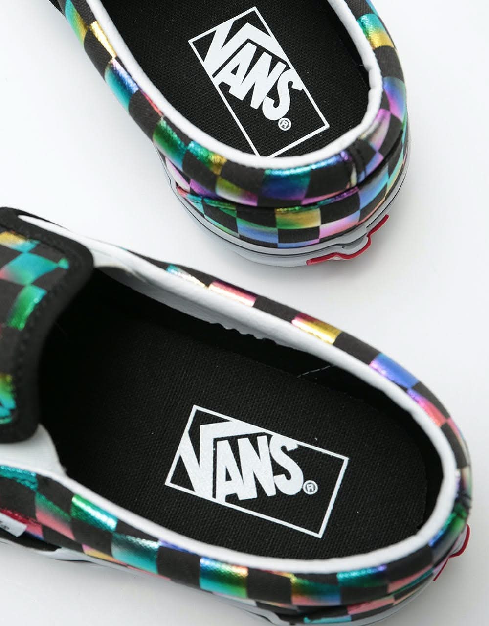 Vans Classic Slip-On Skate Shoes - (Iridescent Check) Black/True White