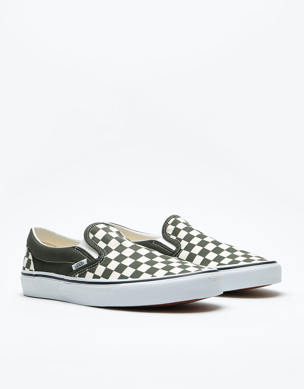 Vans Classic Slip-On Skate Shoes - (Checkerboard) Forest Night/True White