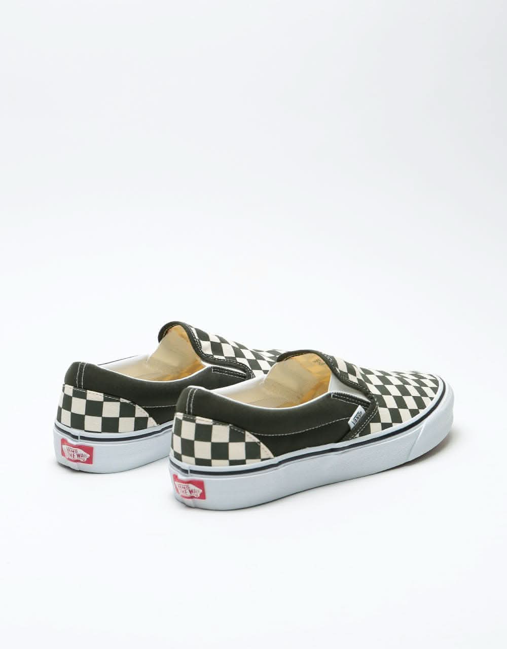 Vans Classic Slip-On Skate Shoes - (Checkerboard) Forest Night/True White