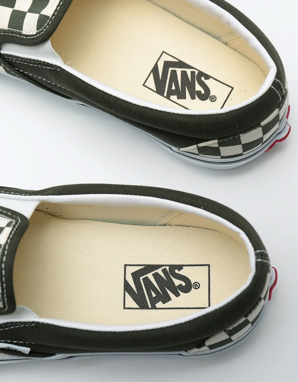 Vans Classic Slip-On Skate Shoes - (Checkerboard) Forest Night/True White