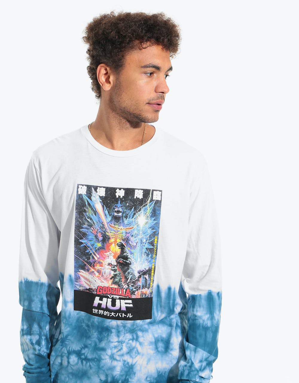 HUF vs Godzilla Space Godzilla Tie Dye L/S T-Shirt - White