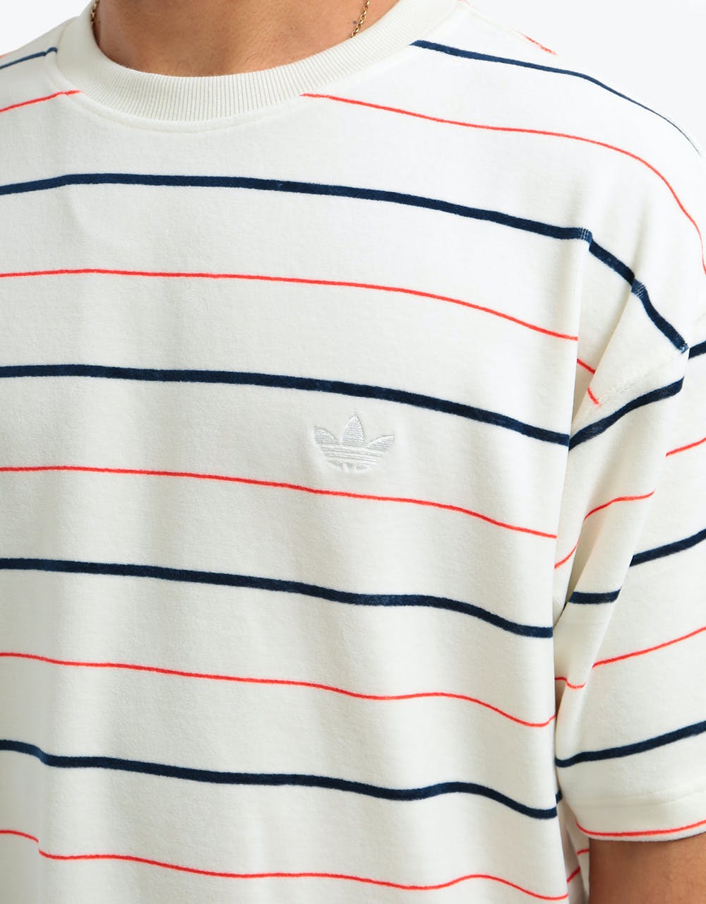 Adidas Velour Jersey T-Shirt - Off White/Collegiate Navy/Scarlet