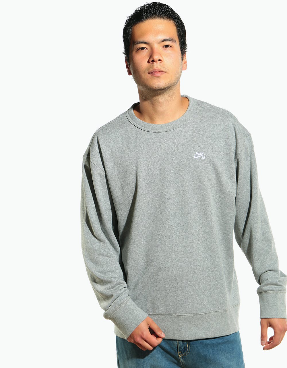 Nike SB Logo Crewneck Sweatshirt - Dk Grey Heather/White