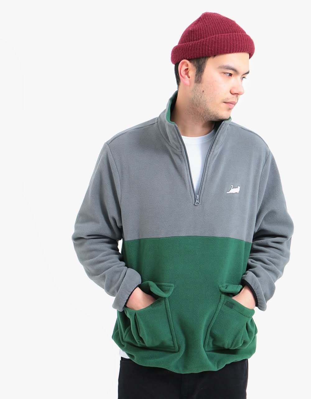 RIPNDIP Castanza Split Half Zip Sweater - Hunter/Grey