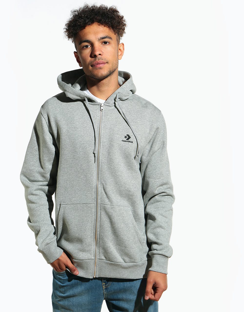 Hoodie FZ Star Vintage Grey Heather - Converse One Embroidered Route Chevron –