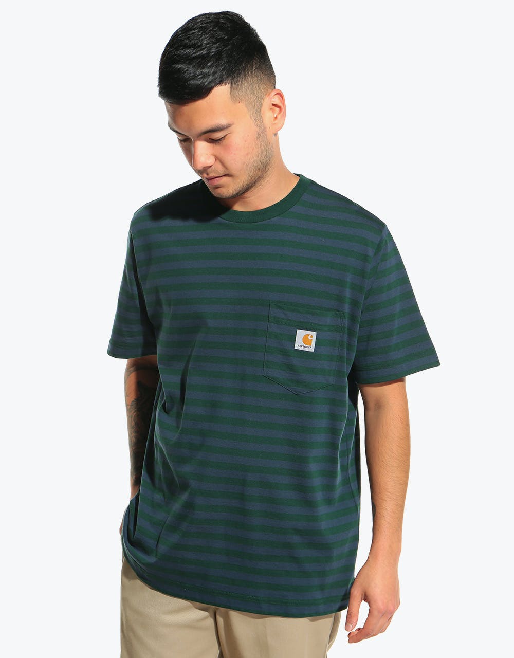 Carhartt WIP S/S Parker Pocket T-Shirt - (Parker Stripe) Bottle Green/