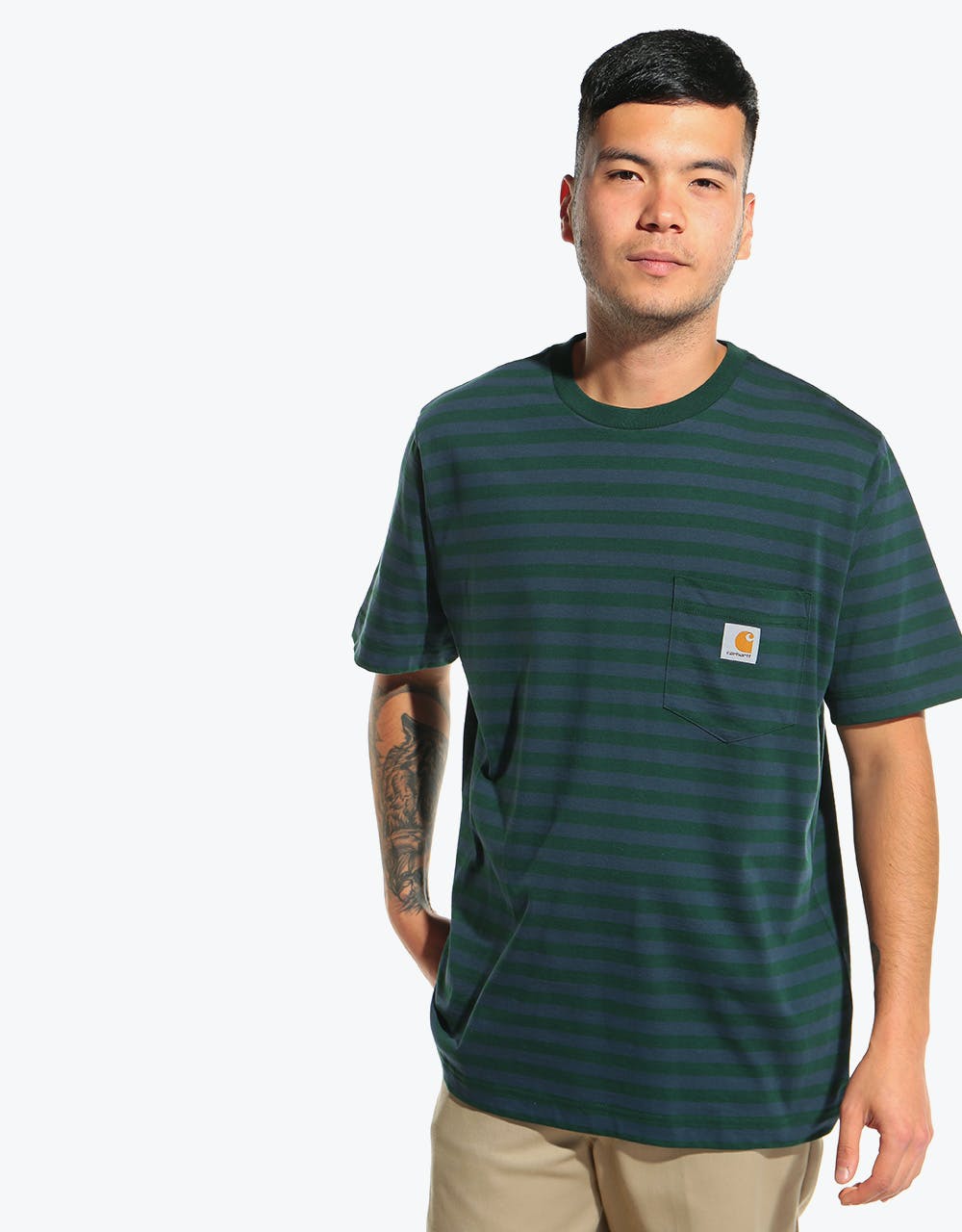 Carhartt WIP S/S Parker Pocket T-Shirt - (Parker Stripe) Bottle Green/